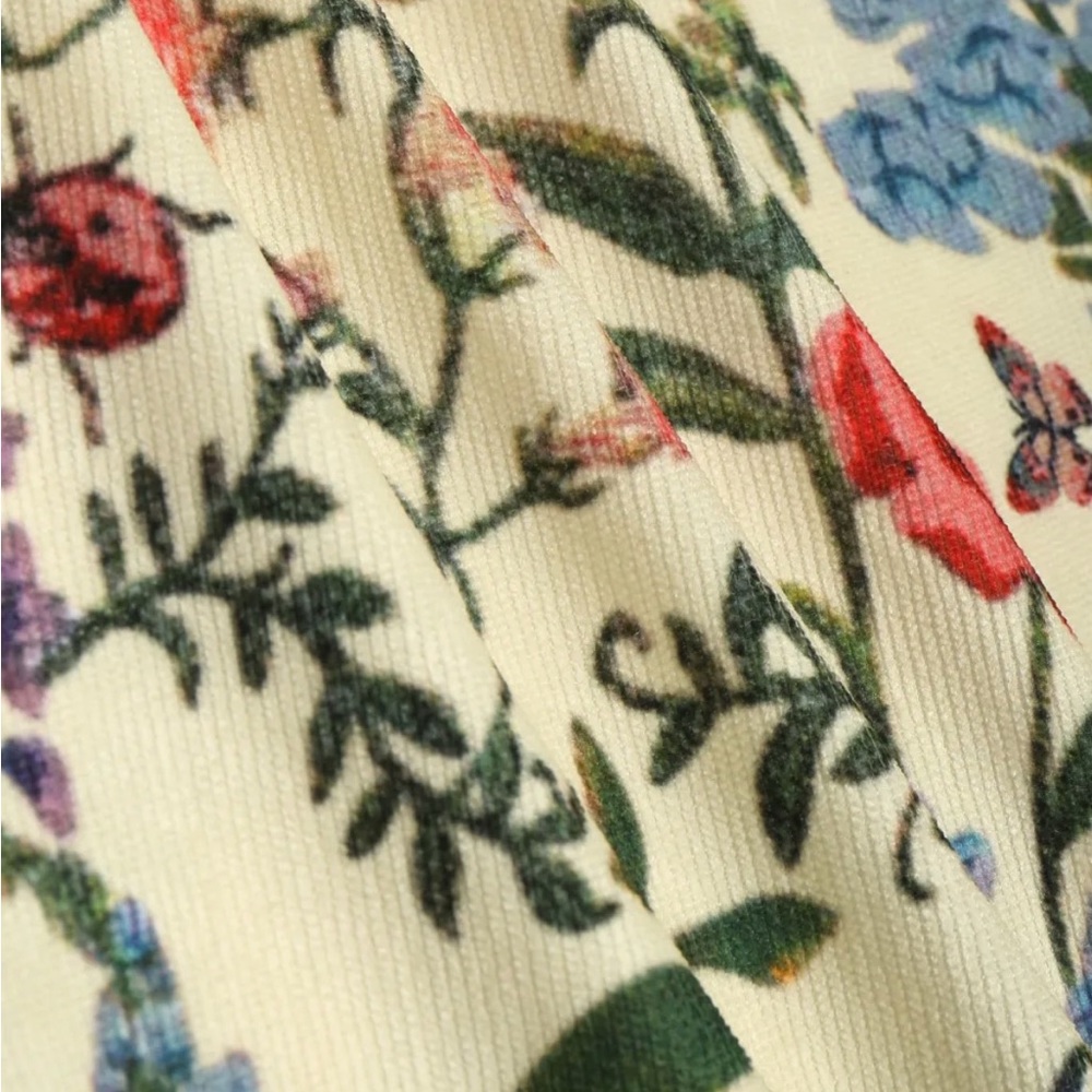 CIDER Cream Corduroy Wide Leg Pants w Spring Flowers, Butterflies & Ladybugs L - Picture 7 of 13